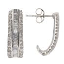 9ct White Gold 0.50ct Brilliant and Baguette Cut Diamond Half Hoop Earrings