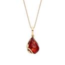 18ct Yellow ﻿Gold on Sterling Silver Baltic Amber Floral Teardrop Pendant Necklace