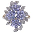 9ct Yellow Gold 0.05ct Diamond and Tanzanite Floral Cluster Ring