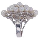18ct White Gold 0.48ct Brilliant Cut Diamond and Pearl Cluster Ring