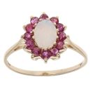 9ct Yellow Gold Opal and Ruby Cluster Ring