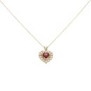 18ct Yellow Gold 0.35ct Brilliant Cut Diamond And Garnet Heart Cluster Pendant And Chain 18"