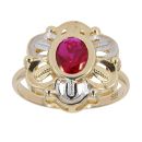14ct Yellow And White Gold Red Stone Set Flower Ring