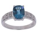 9ct White Gold 0.25ct Brilliant Cut Diamond and Blue Topaz Solitaire Ring