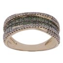 9ct Yellow Gold 0.85ct Round Brilliant Cut Diamond and Green Gemstone Fancy Ring