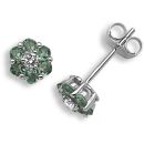 18ct White Gold Diamond 0.09ct Emerald 0.37ct Stud Earrings