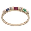 14ct Yellow Gold 0.10ct Diamond, Emerald, Ruby and Sapphire Ring