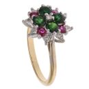 18ct Yellow Gold 0.10ct Diamond, Diopside And Ruby Cluster Ring