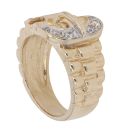 9ct Yellow Gold Cubic Zirconia Watch Strap Patterned Buckle Ring