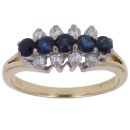 18ct Yellow Gold 0.25ct Diamond and Sapphire Three Row Cluster Ring