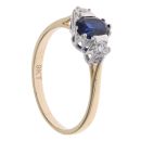 9ct Yellow Gold Blue Gemstone And Cubic Zirconia Three Stone Ring