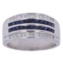 18ct White Gold 0.45ct Diamond and Sapphire Four Row Ring