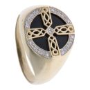 9ct Yellow Gold 0.05ct Diamond and Onyx Celtic Signet Ring