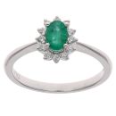 18ct White Gold 0.16ct Diamond and Emerald Cluster Ring