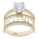 14ct Yellow Gold Single Stone Cubic Zirconia 'I Love You' Signet Ring