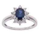 18ct White Gold 0.44ct Brilliant Cut Diamond and Sapphire Cluster Ring