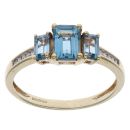 9ct Yellow Gold 0.05ct Diamond and Blue Topaz Three Stone Ring