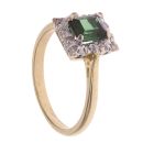18ct Yellow Gold 0.10ct Diamond and Green Tourmaline Cluster Ring
