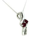 9ct White Gold 0.06cts Diamond And Ruby Drop Pendant And 16" Chain