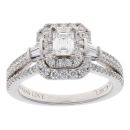 Vera Wang Platinum 1.20ct Emerald Baguette and Brilliant Cut Diamond Cluster Ring