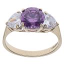 9ct Yellow Gold Amethyst and Cubic Zirconia Three Stone Ring