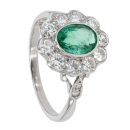 Platinum Diamond And Emerald Oval Cluster Ring
