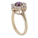 9ct Yellow Gold Amethyst and Cubic Zirconia Floral Cluster Ring