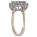 9ct Yellow Gold Cubic Zirconia and Aquamarine Three Stone Cluster Ring