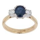 18ct Yellow Gold 0.45ct Brilliant Cut Diamond and Sapphire Three Stone Ring