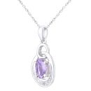 9ct White Gold Oval Amethyst and Diamond Pendant Necklace
