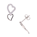Silver Cubic Zirconia Double Heart Stud Earrings by Icesia