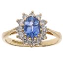18ct Yellow Gold 0.25ct Brilliant Cut Diamond and Sapphire Cluster Ring