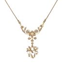 14ct Yellow Gold Pearl Flower and Bird Cluster Rope Necklace 16"