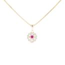 Children's 14ct Yellow Gold Flower Cubic Zirconia And Red Gemstone Pendant And Chain 18"