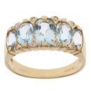 18ct Yellow Gold 0.04ct Diamond and Aquamarine Five Stone Ring