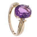 9ct Yellow Gold 0.02ct Diamond and Amethyst Single Stone Ring