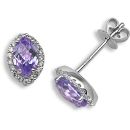 18ct White Gold Diamond 0.15ct Amethyst 1.07ct Studs