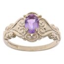 9ct Yellow Gold Patterned Amethyst Single Stone Ring