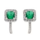 Silver Cubic Zirconia and Emerald Huggy Earrings