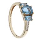 9ct Yellow Gold 0.05ct Diamond and Blue Topaz Three Stone Ring