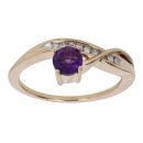 9ct Yellow Gold 0.05ct Diamond And Created Amethyst Ring