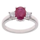 18ct White Gold 0.44ct Brilliant Cut Diamond and Ruby Three Stone Ring