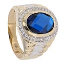 14ct Yellow Gold Cubic Zirconia Blue Gemstone Ring