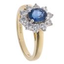 18ct Yellow Gold 0.68ct Brilliant Cut Diamond and Sapphire Cluster Ring