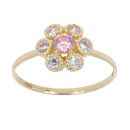 14ct Yellow Gold Pink Flower Cubic Zirconia Stone Set Ring