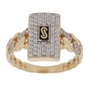14ct Yellow Gold Monaco Classic Alternate Pave Link Cubic Zirconia Signet Ring