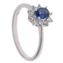 18ct White Gold 0.25ct Brilliant Cut Diamond and Sapphire Cluster Ring
