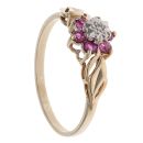 9ct Yellow Gold 0.05ct Diamond and Ruby Flower Cluster Ring