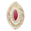 14ct Yellow Gold Greek Key Red Gem Ring