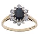 9ct Yellow Gold 0.30ct Brilliant Cut Diamond and Sapphire Cluster Ring